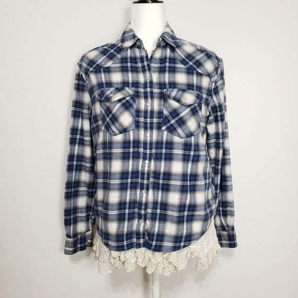 UO- BDG Petticoat Lace Flannel Shirt Sz.XS - Picture 3 of 7